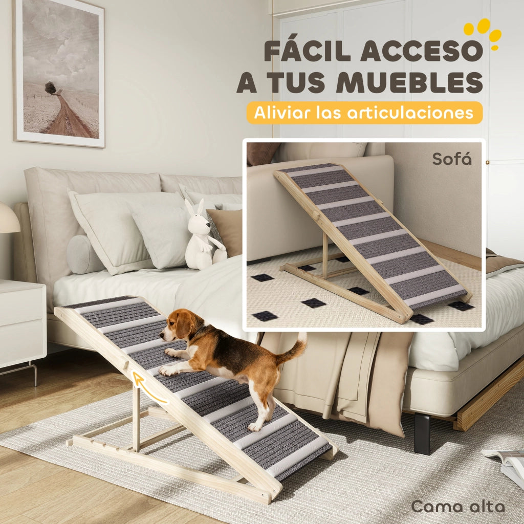 Rampa per Cani Pieghevole ¨C Xylo ¨C Regolabile 41-60 cm, Legno con Tappetino Antiscivolo