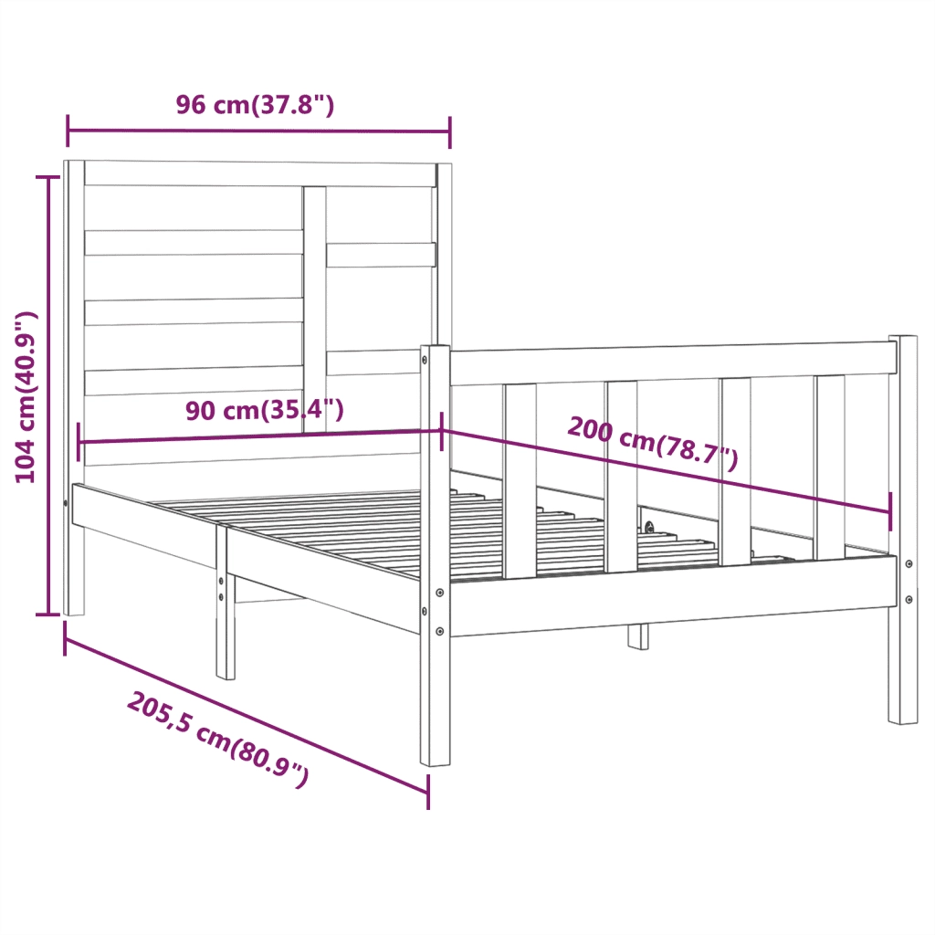 Giroletto senza Materasso-Struttura Letto 90x200 cm in Legno Massello di Pino 358547