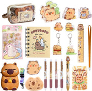 Etui a più strati con grande capacità, con attacchi per chiave e adesivi Capybara, etui 2-in-1 con cerniera rimovibile (NUOVO)