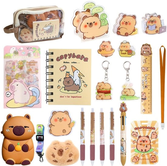 Etui a più strati con grande capacità, con attacchi per chiave e adesivi Capybara, etui 2-in-1 con cerniera rimovibile (NUOVO)