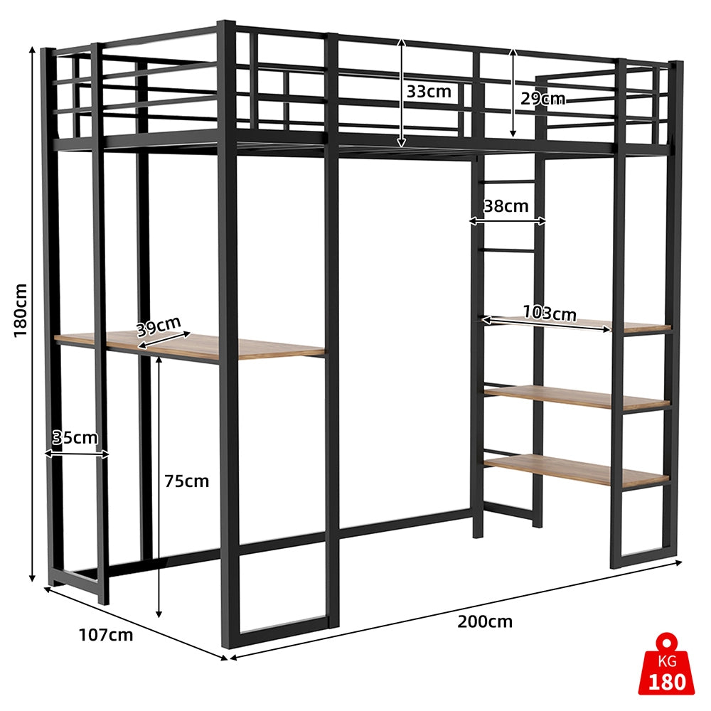 Letto con scrivania - Xylo - 90x200 cm L metallo scala doppia