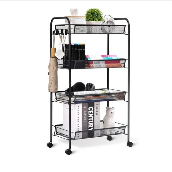Carrello su Ruote - Trolley Cucina con 4 Ruote - Servizio su Ruote di Gomma - Carrello di Trasporto 360° Girevole