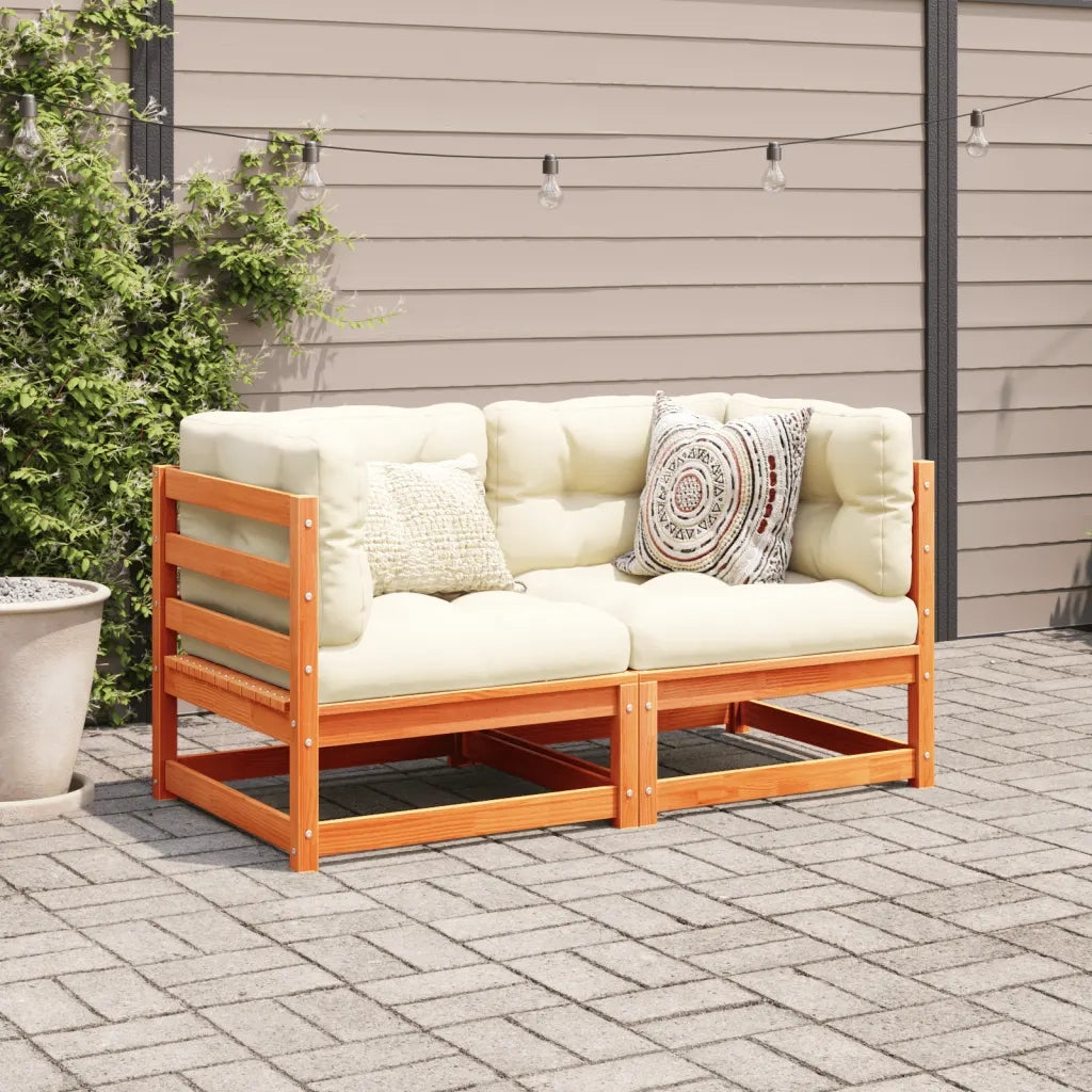 Set Divani Giardino 2 pz | Set Salotto da Giardino con Cuscini Marrone Cera Massello Pino