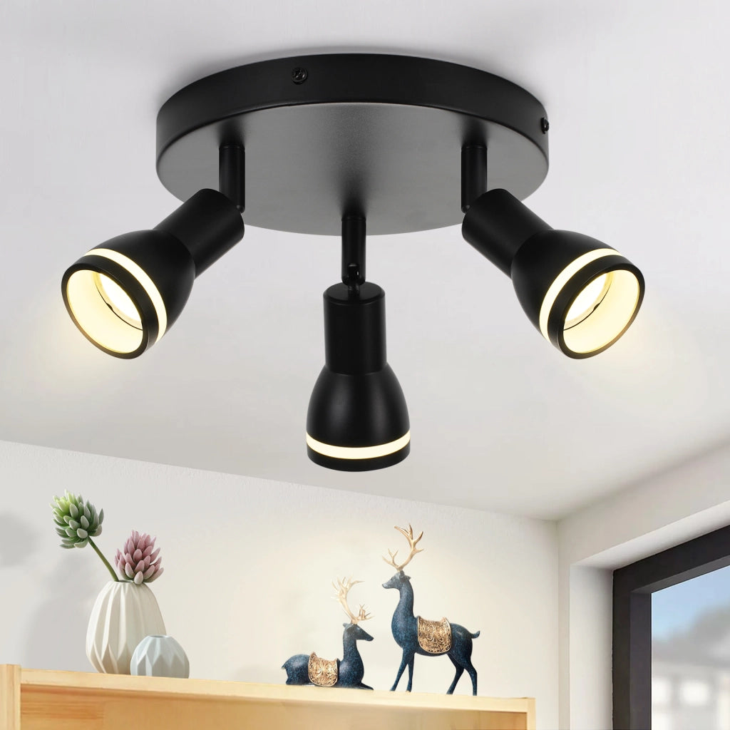 ZMH Faretto da soffitto neri 3 luci GU10 metallo orientabili moderni per camera letto sala pranzo senza lampadina