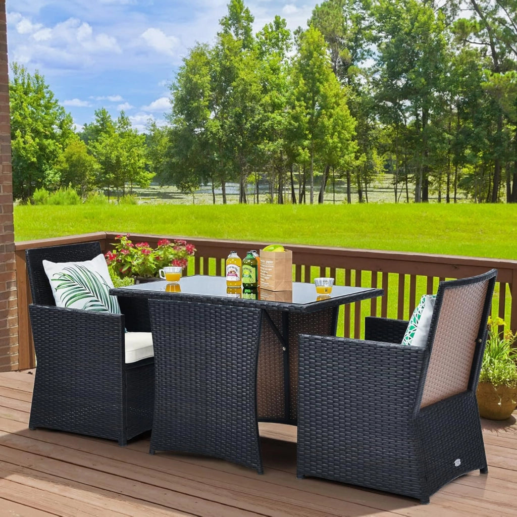 Set di Mobili da Giardino in Rattan,Tavolo da Pranzo con 2 Sedie, Set di Mobili da Balcone in Rattan per 2 Persone, Set da Balcone Salvaspazio