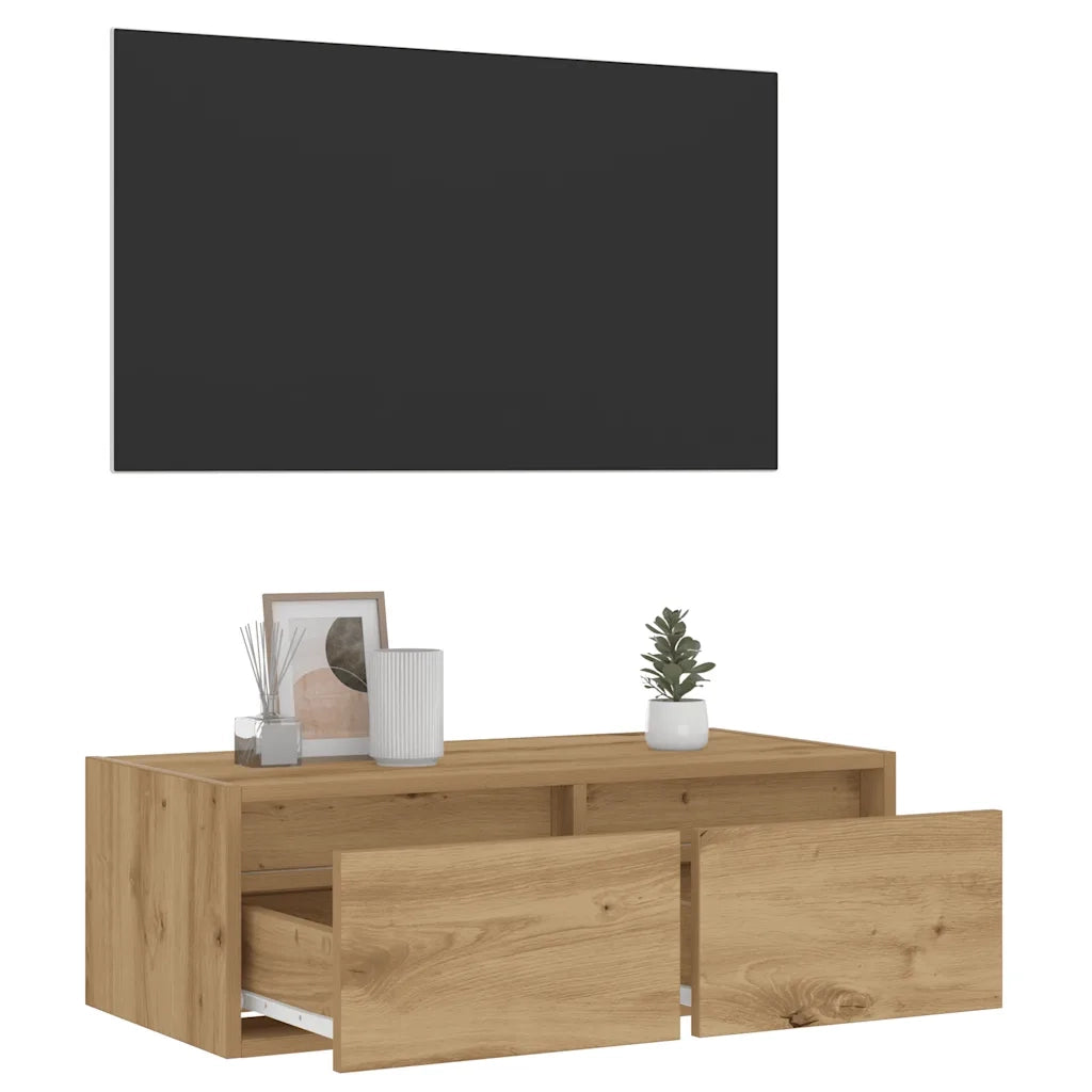 Mobile Porta TV con Luci LED Rovere Artigianale 75x35,5x25 cm 860237
