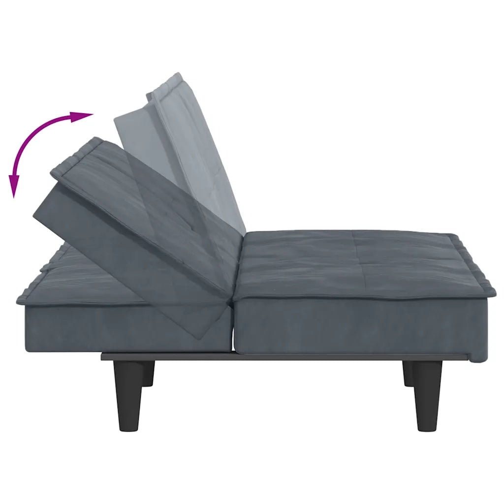 Divano Letto con Portabicchieri in Velluto Grigio Scuro 351921