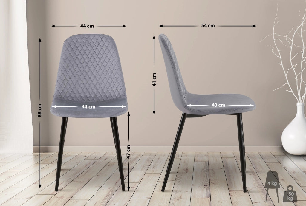 Set di 4 sedie Giverny grigio,Velluto