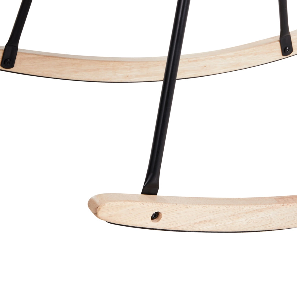 Sedia a dondolo in tessuto bianco sporco gambe in legno e metallo pattini design moderno soggiorno