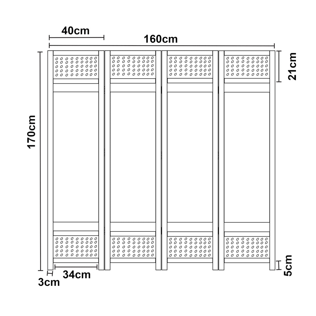 Paravento Pieghevole Dorotea per Interni Separè a 4 Pannelli 160 x 170 cm Bianco / Grigio Scuro [en.casa]