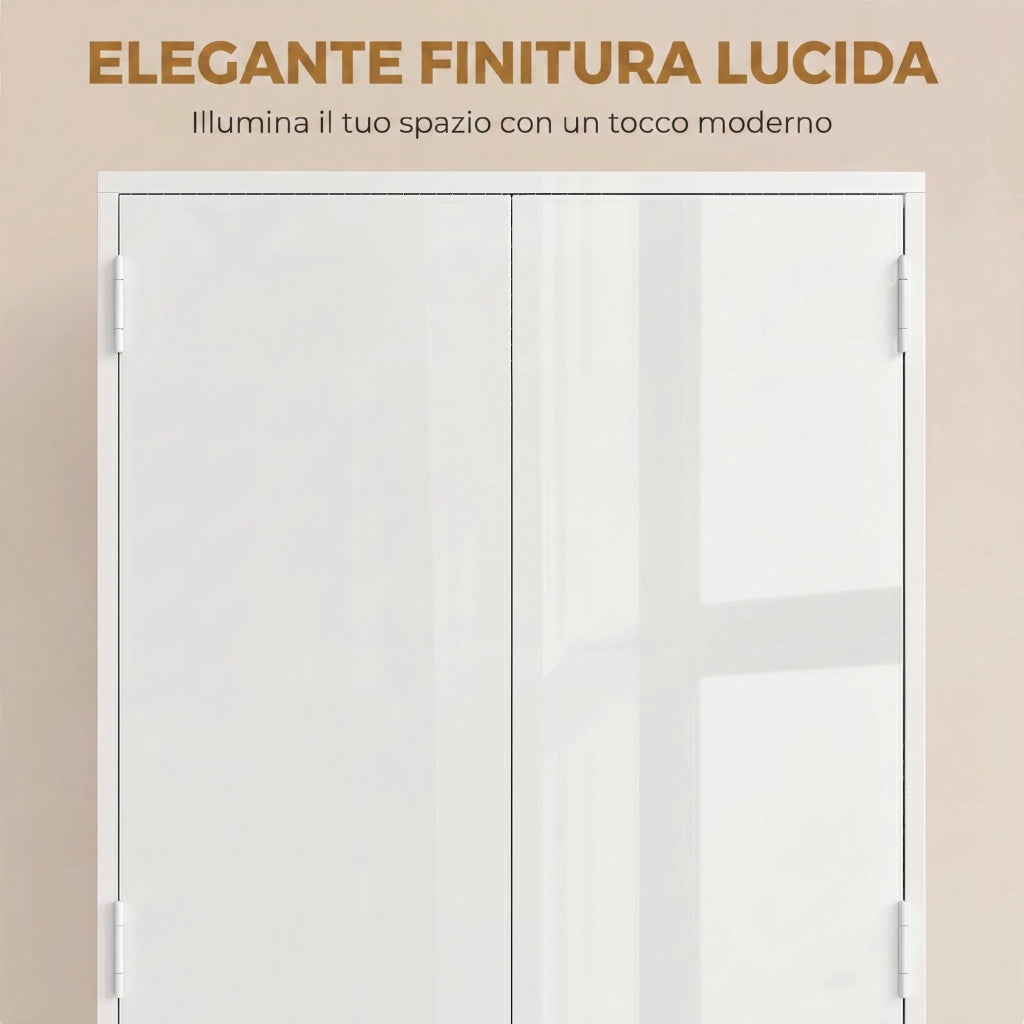 Mobile Alto da Bagno Slim Bianco Lucido con Cassetti e Ripiani