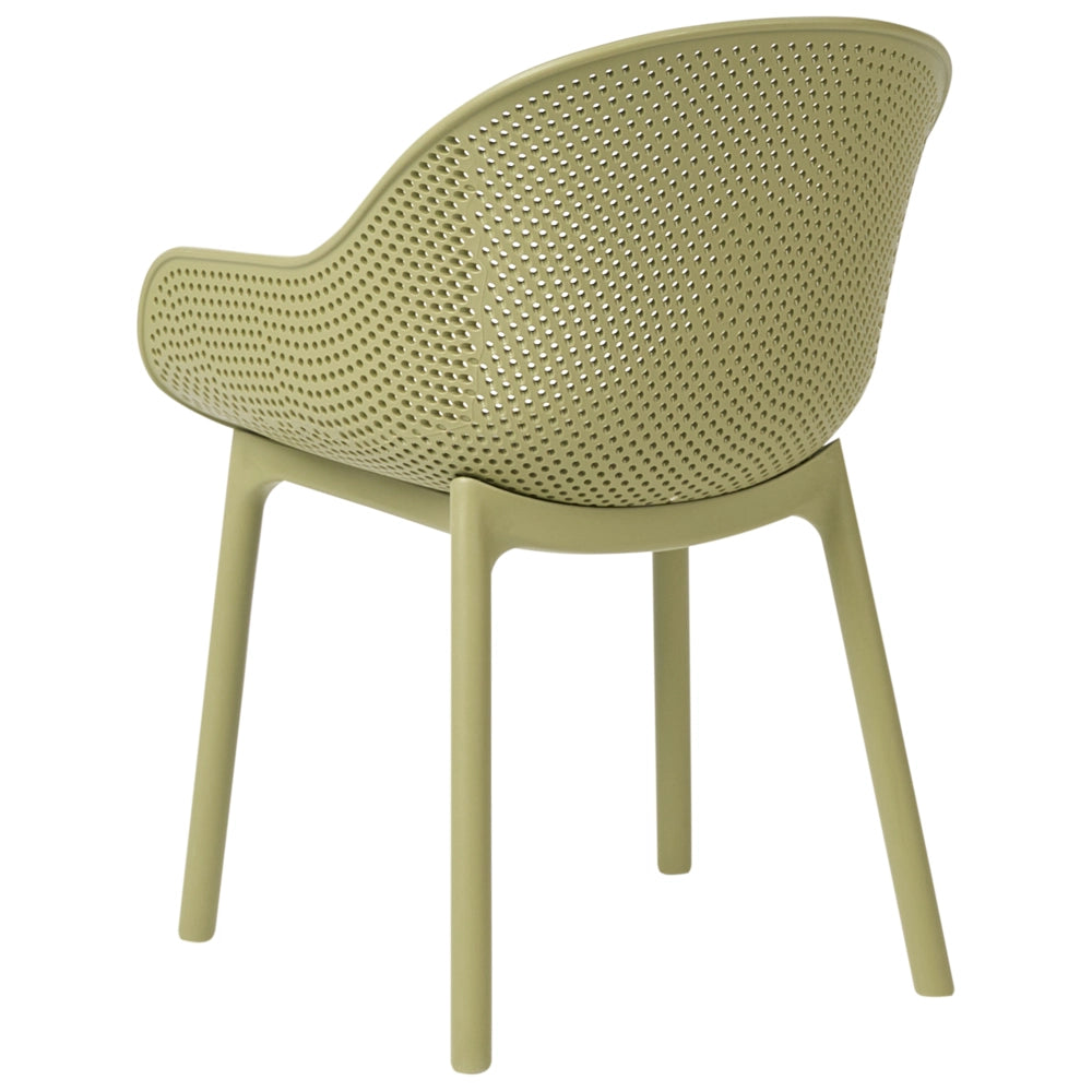 Set di 4 sedie da giardino in plastica verde oliva per interni ed esterni con braccioli, stile moderno e minimalista