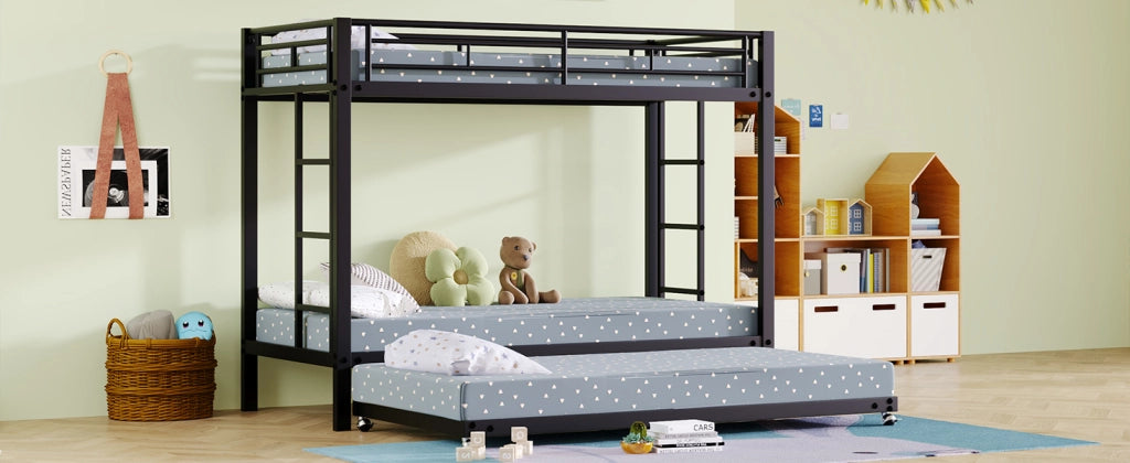 LETTO A CASTELLO 90x200 cm in metallo nero con letto estraibile EN747