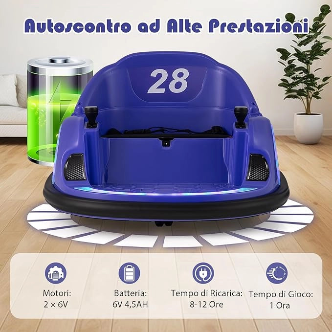 Autoscontro Elettrico per Bambini, Macchina Elettrica per Bambini con Luci LED, Connessione Wireless, Musica Giro a 360°, Macchina Cavalcabile per Bambini 18+ Mesi (Viola)