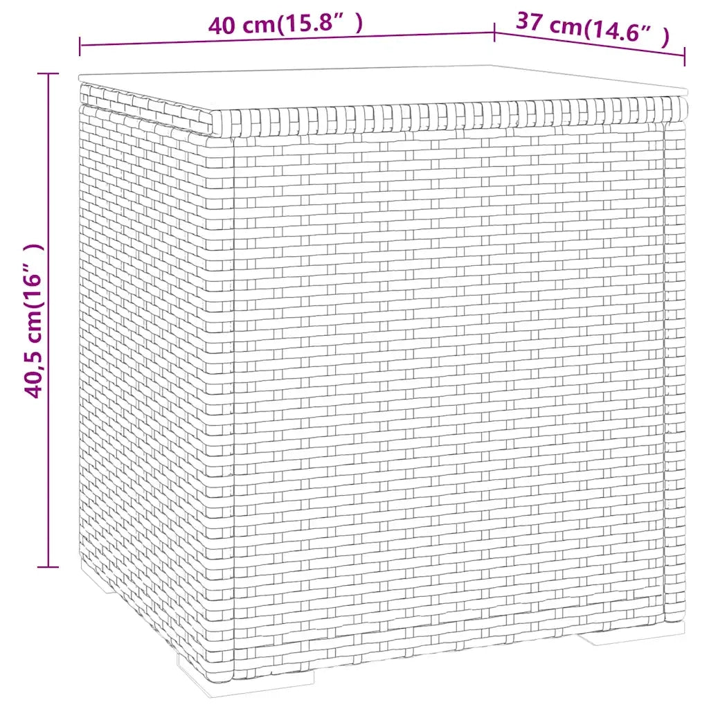 Tavolino Grigio 40x37x40,5 cm Polyrattan e Vetro Temperato 319389