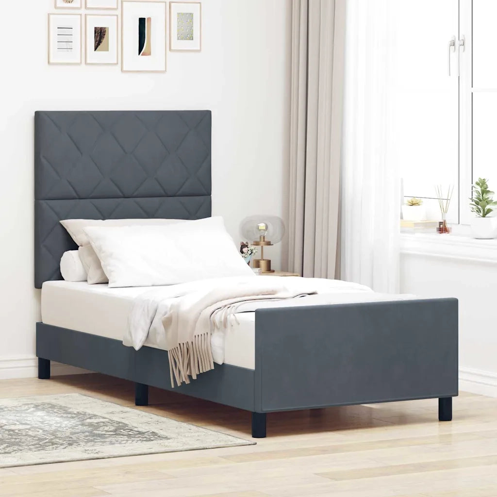 Letto a molle con testiera Grigio scuro 90 x 200 cm Velluto 3344982