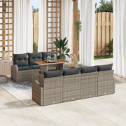 Set da Pranzo da Giardino da 8 Pezzi con Cuscini Grigio Polirattan Acacia