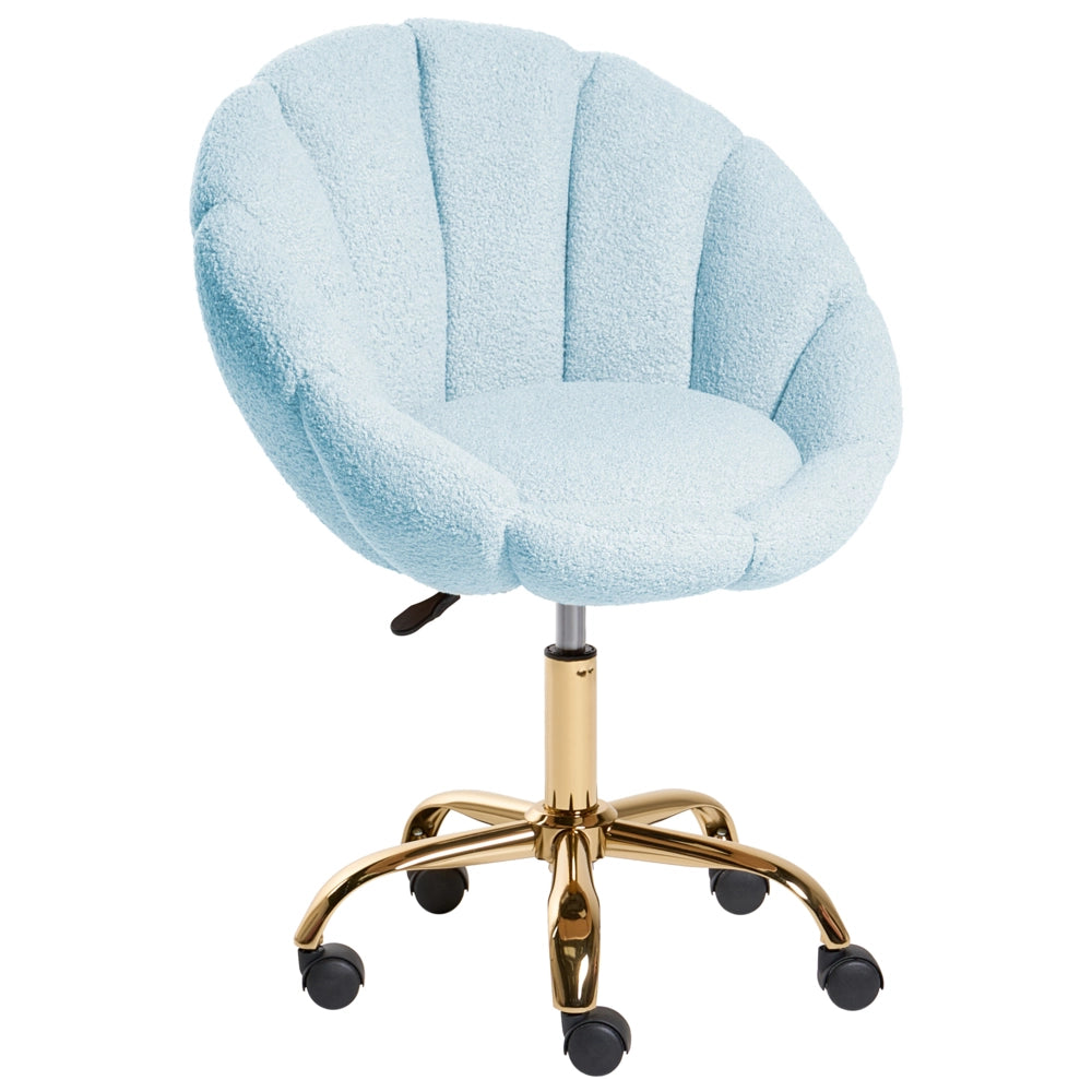 Elegante sedia da ufficio girevole in tessuto bouclè azzurro con base regolabile in altezza Design moderno Home Office