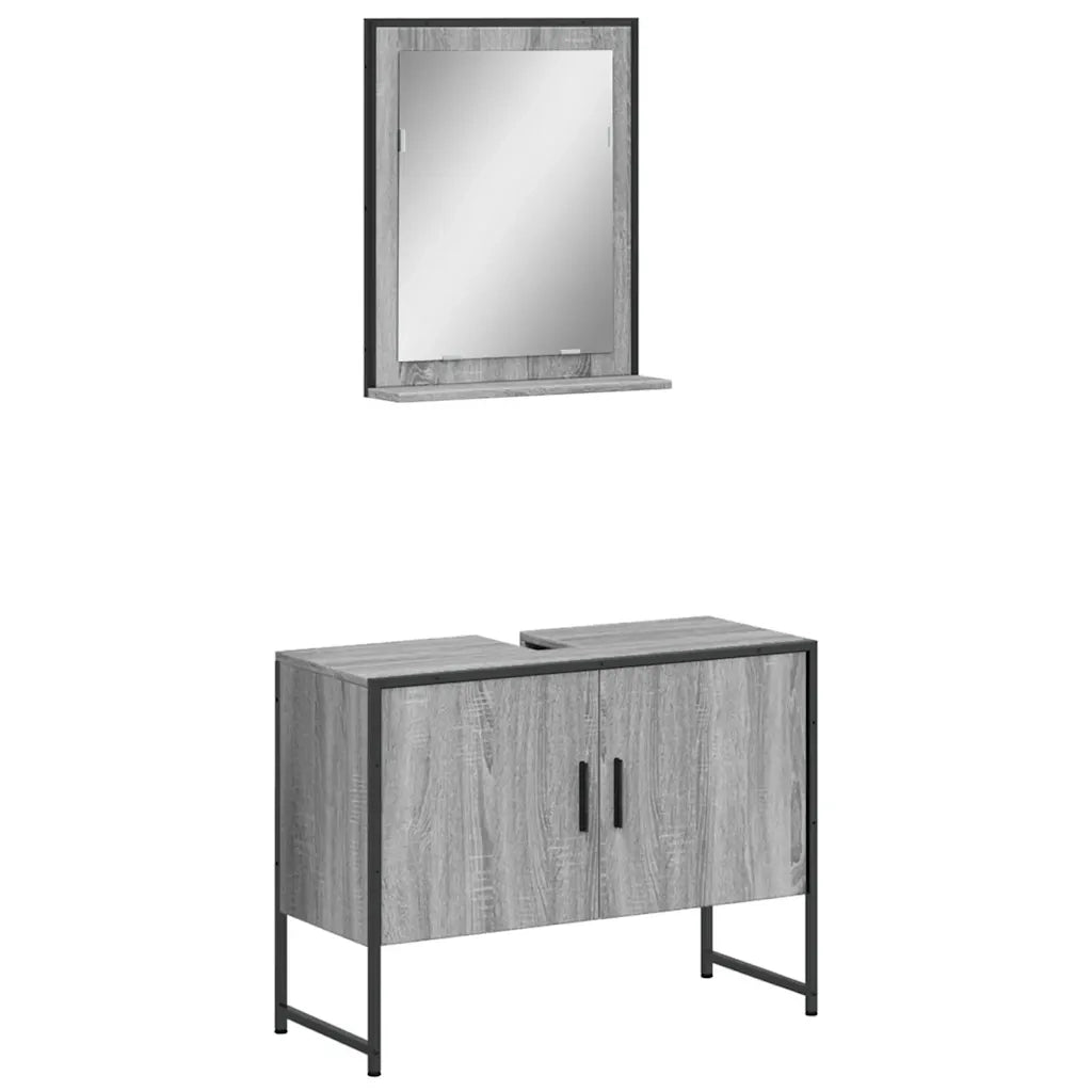 Set Mobili da Bagno 2 pz Grigio Sonoma in Legno Multistrato