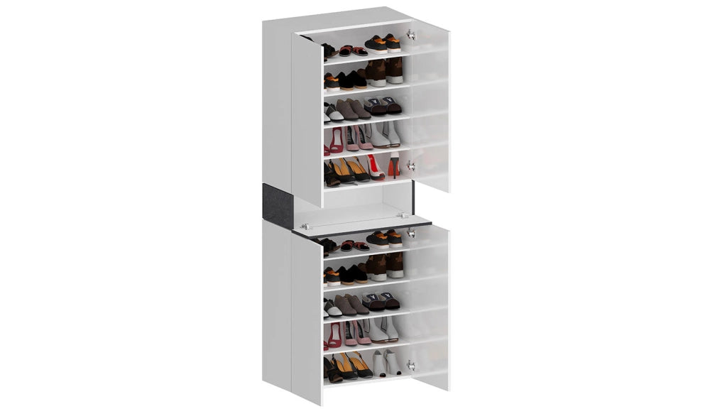 Armadio Scarpiera 4 Ante e 1 Ripiano a Ribalta 76x35x200 cm Savona 4A 1R Bianco Opaco/Grigio Ardesia