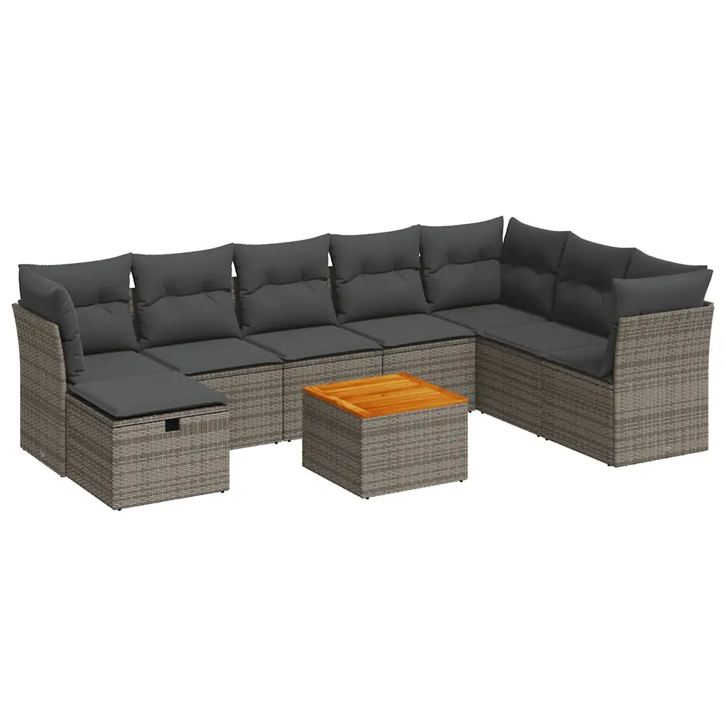 vidaXL Set Divano da Giardino 9 pz con Cuscini Grigio in Polyrattan