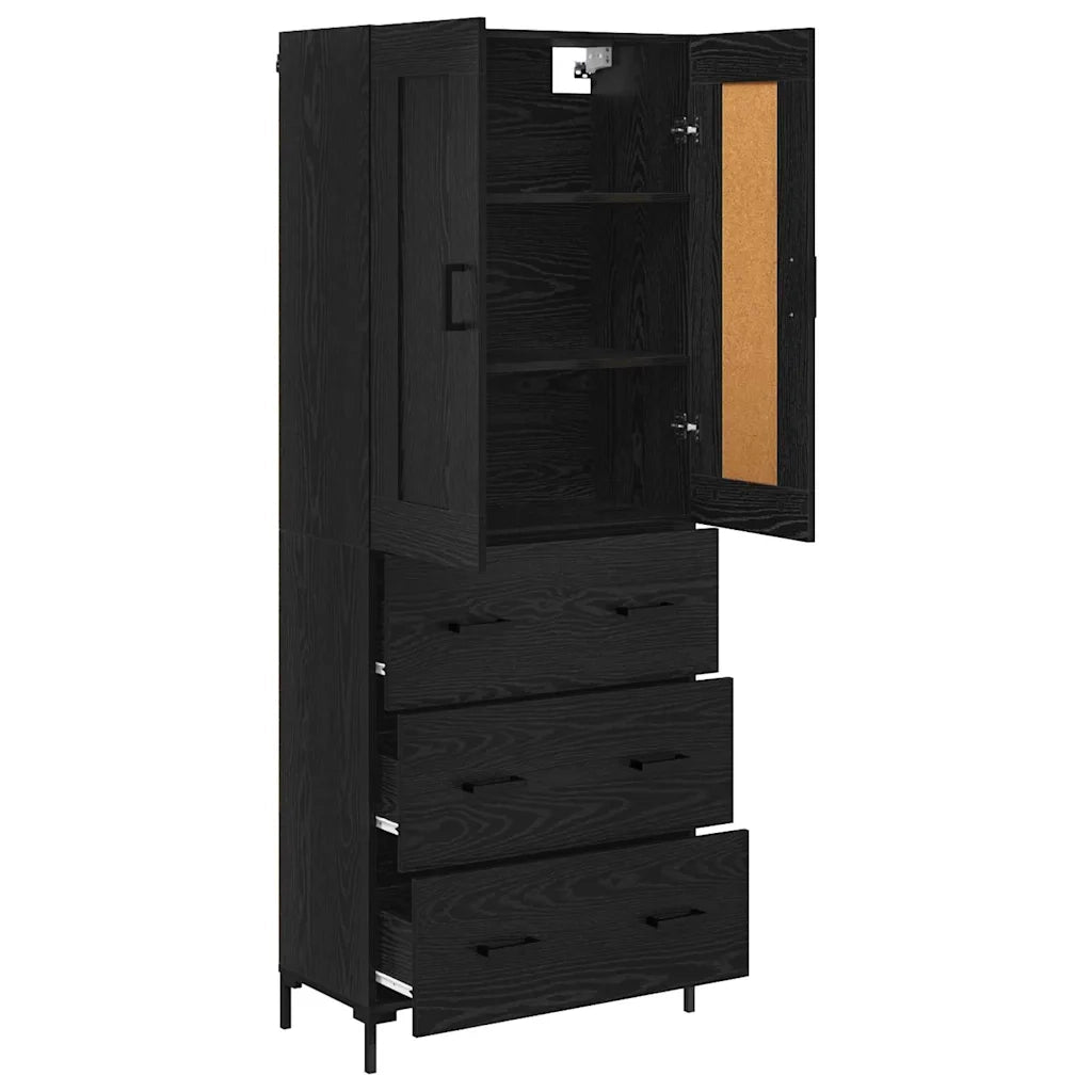 Credenza con cassetto 2 pz | Madia | Buffet da pranzo | Armadio da pranzo Rovere Nero Legno multistrato