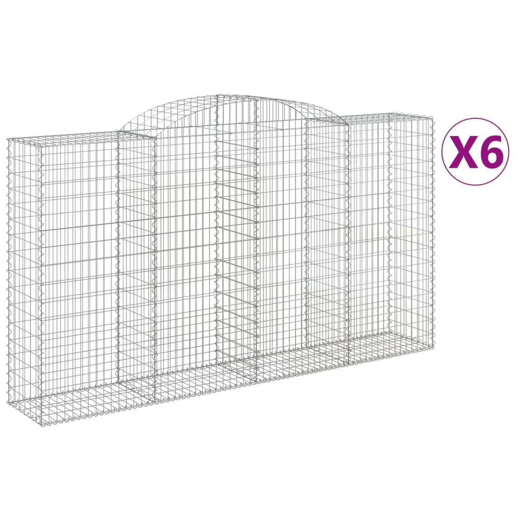 Cestini gabbioni recinzione a gabbia muro di contenimento ad arco 6 pezzi 300 x 50 x 160/180 cm ferro zincato argento 02_0041024
