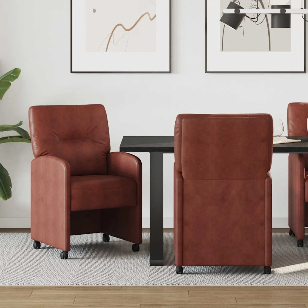 Sedie da Pranzo con Ruote 2 pcs Marrone lucido 57 x 67 x 95 cm