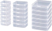 18 scatole di plastica trasparente con coperchio a cardine, 3 dimensioni, scatole di conservazione per gioielli, piccoli oggetti, carte, accessori, pailletten, 18 pezzi