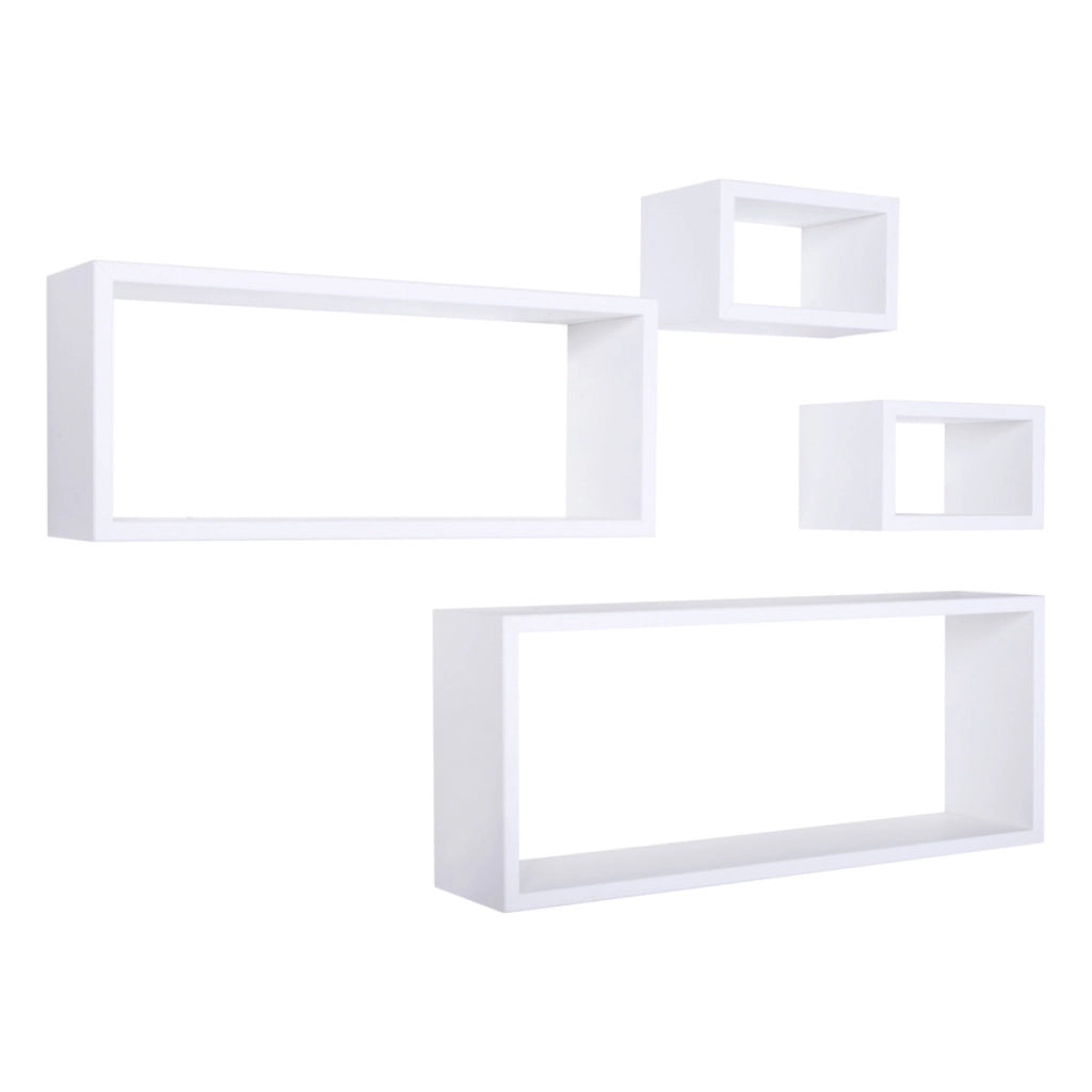 Set 4 Mensole da Muro Modello MERLINO, Pensile Bagno, Mensola Parete, Scaffale Parete. Misure 75x30 p15.5 cm, 60x25 p15.5 cm e 2 da 25x15 p15.5 cm. Finitura BIANCO - MADE IN ITALY