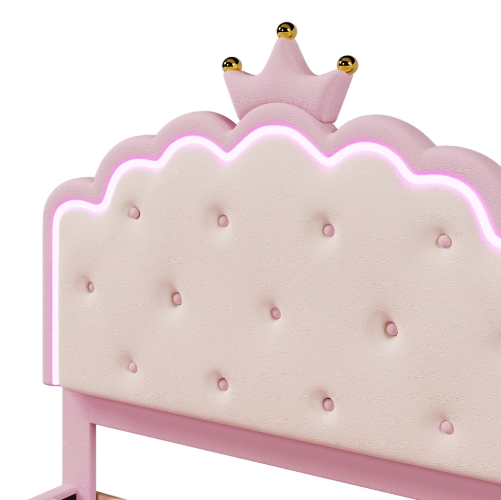 Letto principessa 140x200 cm con luci LED controllabili da app; PU; rosa (Senza materasso)