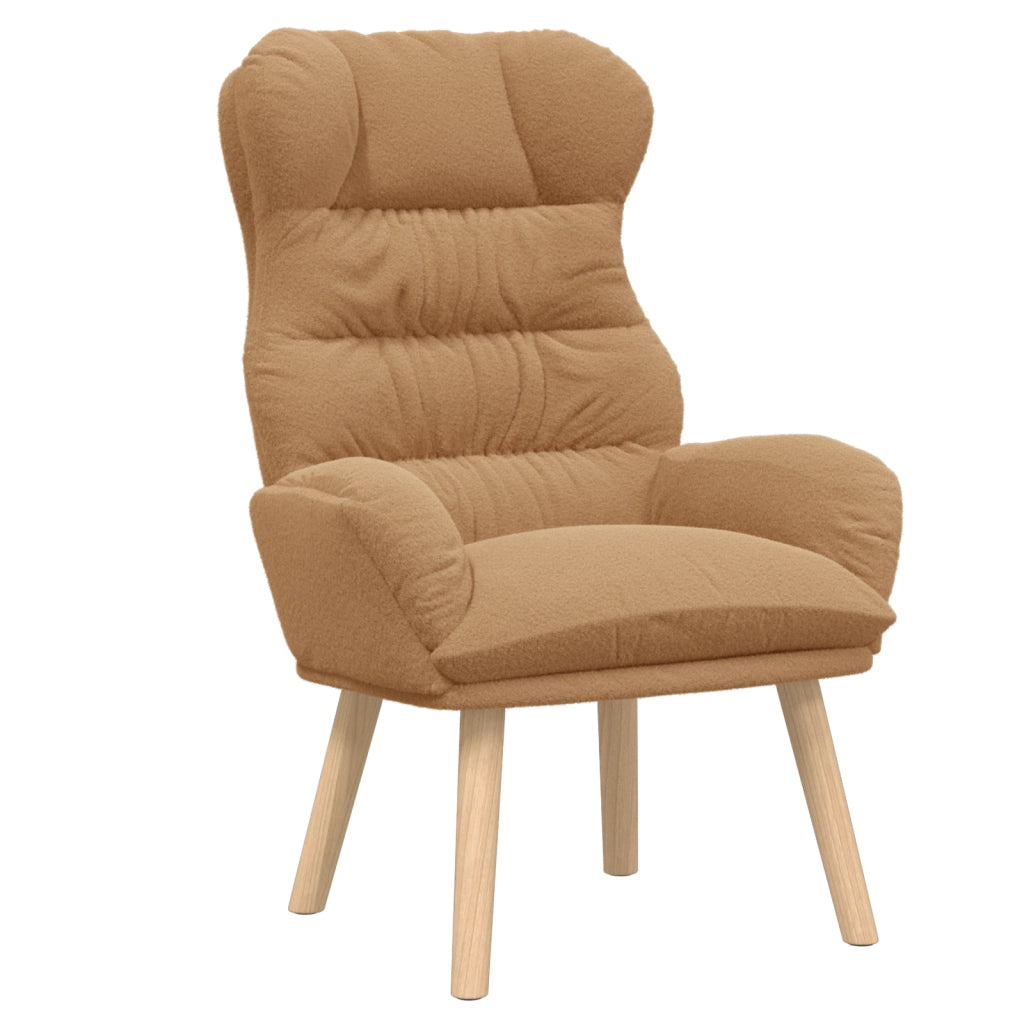 Poltrona Rilassante Beige in Tessuto Simile alla Lana Riccia