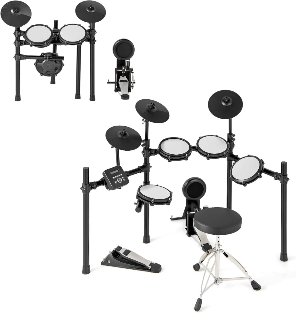 Batteria Elettronica Pieghevole, Batteria Elettrica con 225 Suoni, 15 Combinazioni di Batteria, 30 Canzoni, 9 Metronomi e Midi, Strumento Musicale con Sgabello Regolabile e Cuffie