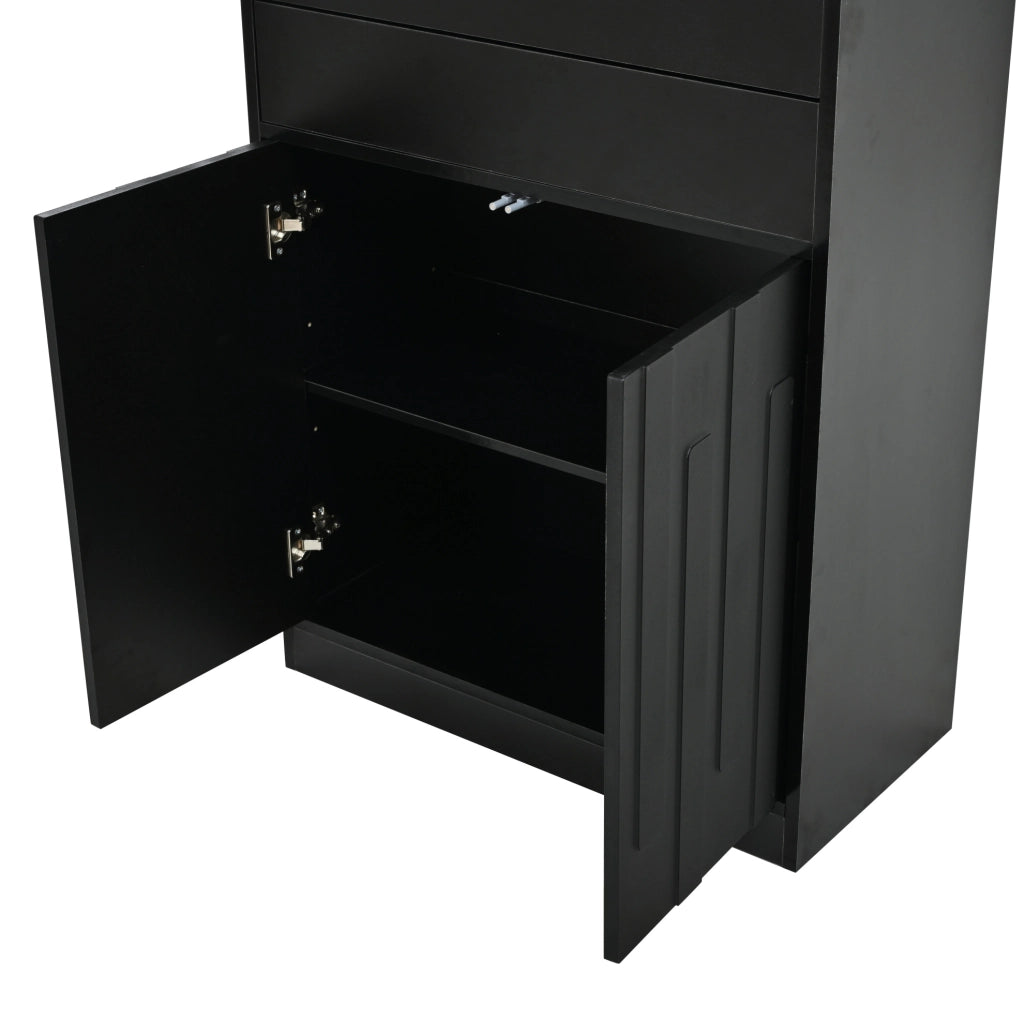 VETRINA LED 70x34x180 cm Nera con 2 Cassetti e Vetro Temperato