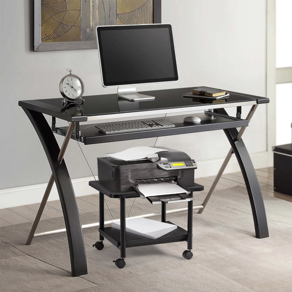 Tavolino in legno multifunzione con ruote girevoli, Mobiletto carrello con 2 ripiani 49x40x37cm Nero