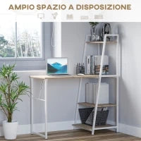 Scrivania Pieghevole con Libreria a 4 Livelli, Scrivania Salvaspazio in Metallo e Legno, 106x48x128cm, Rovere