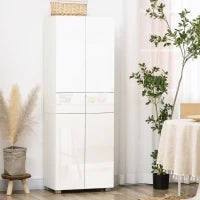 Dispensa Cucina con 4 Ante, 3 Ripiani Regolabili e Mensole a 5 Livelli in MDF e Truciolato, 60x35x170 cm, Bianco