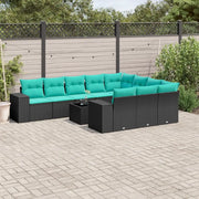 Set Divani da Giardino 11 pz con Cuscini Nero in Polyrattan 3223096