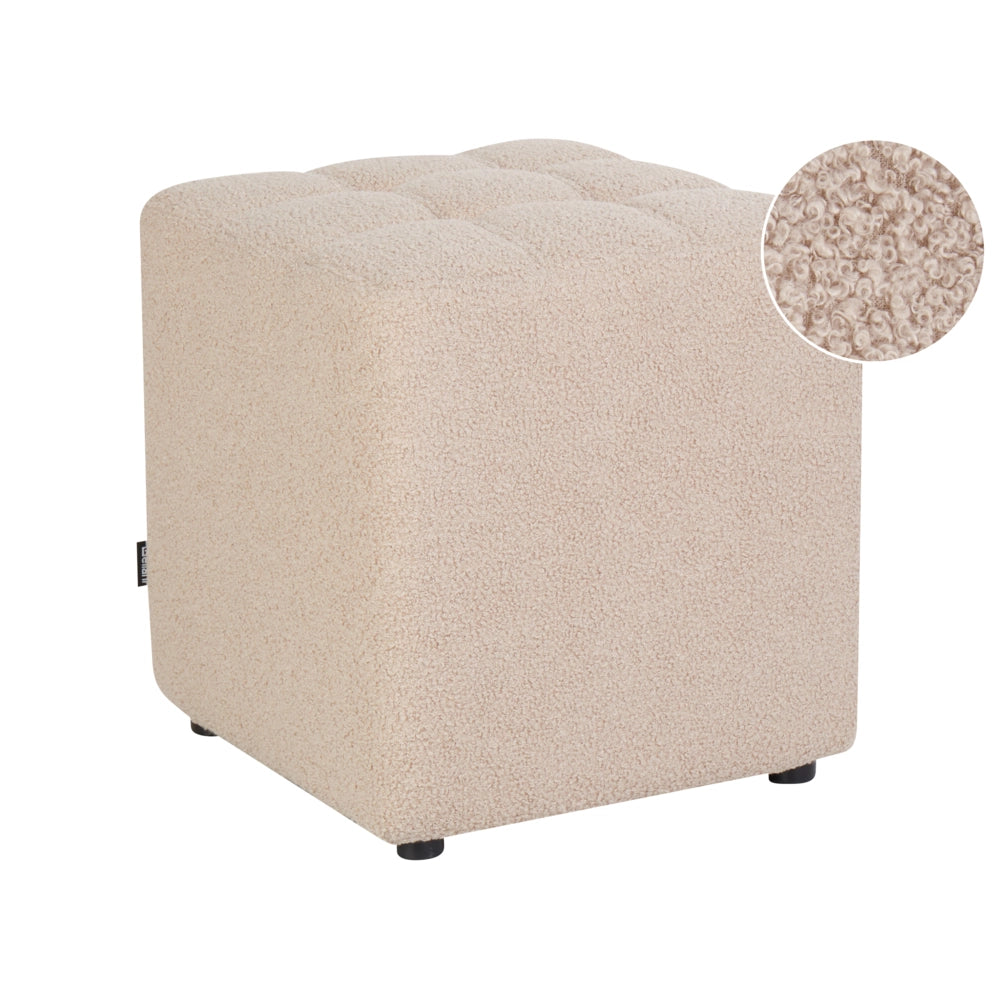 Sgabello Beige Boucle Rivestito 38 x 38 cm Seduta quadrata Motivo Chevron
