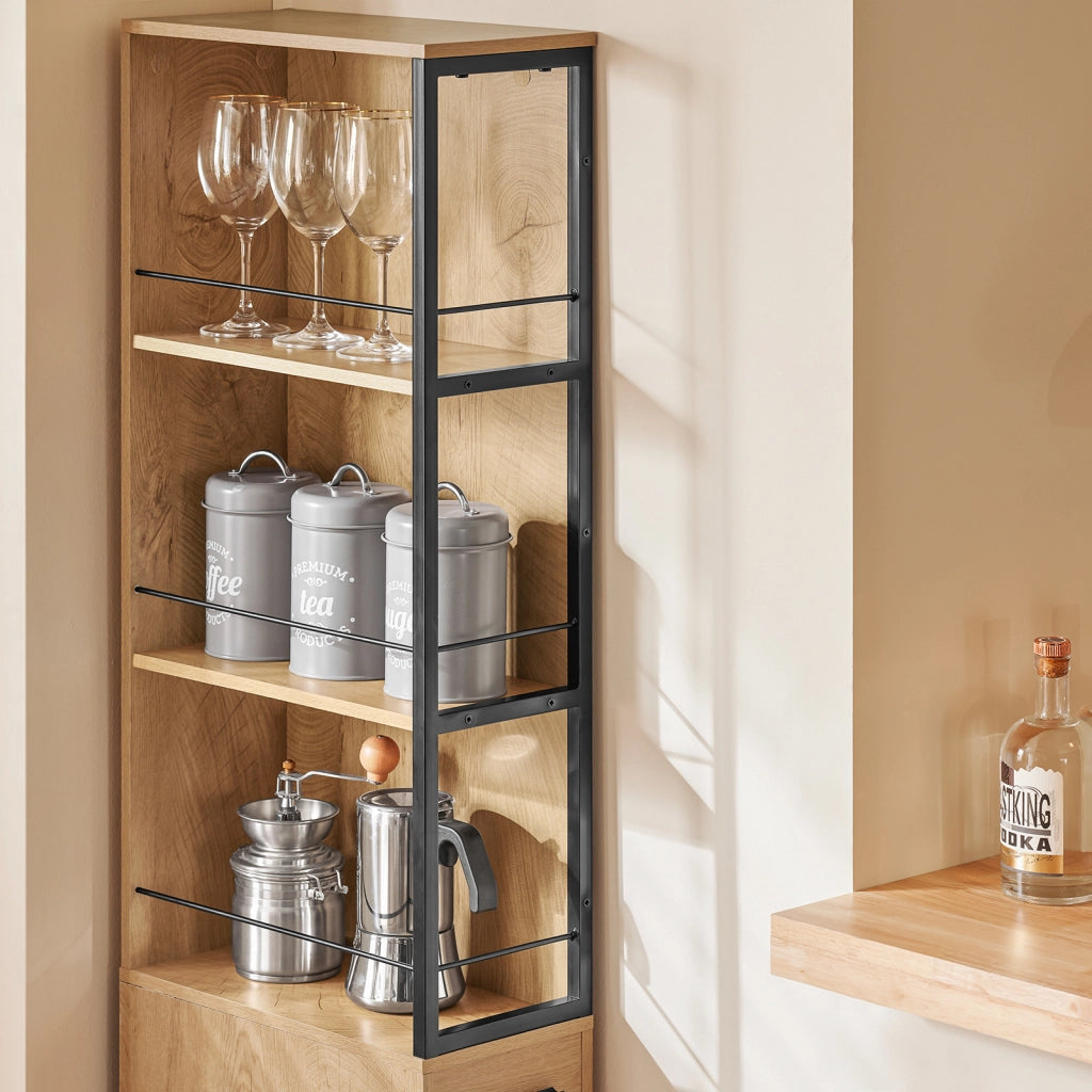 SoBuy Carrello Salvaspazio con Cassetti e Ruote, Mobiletto Multiuso per Cucina, Bagno e Lavanderia Naturale 20x40x170 cm NSR13-N
