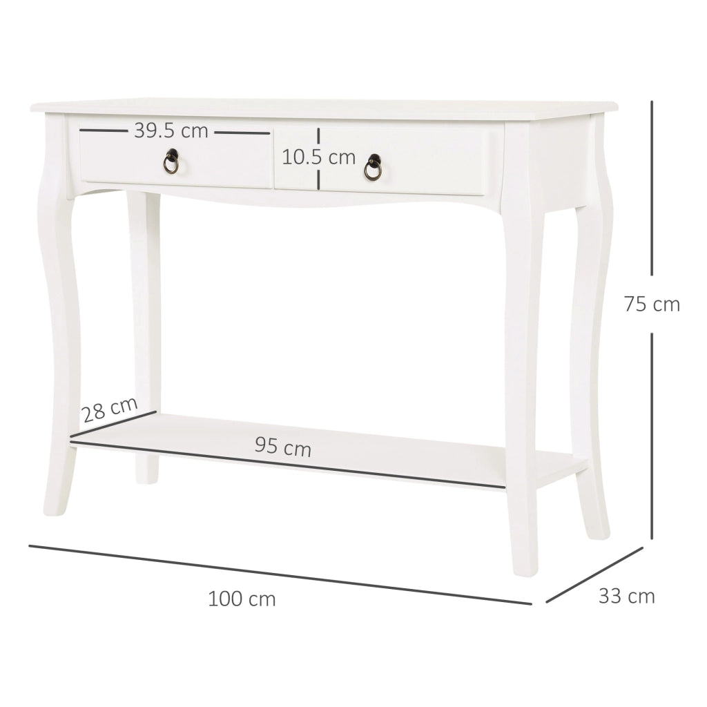 Mobiletto Tavolo Consolle da Ingresso Moderno con 2 Cassetti Casa Legno 100 ¡Á 33 ¡Á 75cm Bianco