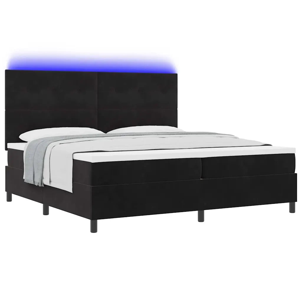 Letto a Sorgente LED con materasso Nero 200 x 200 cm Tessuto