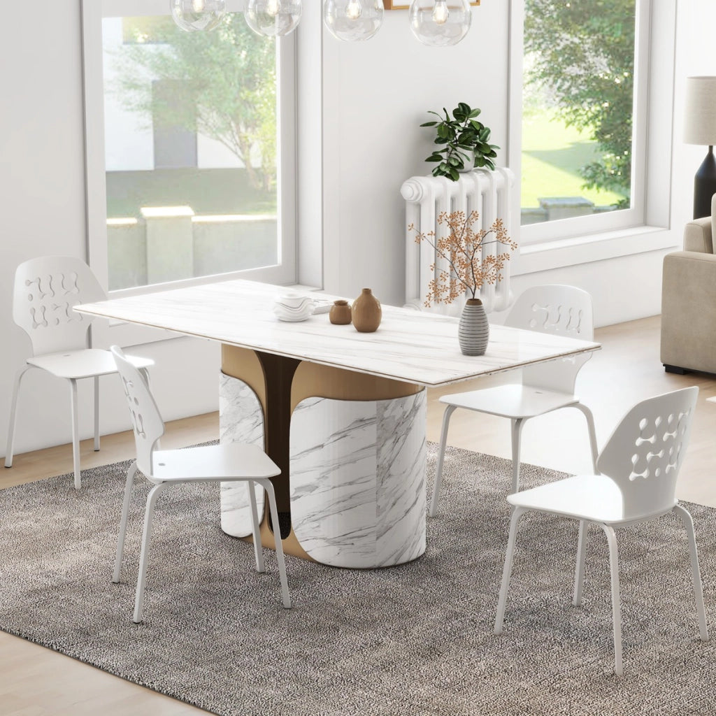 Set di 4 sedie da pranzo in metallo con schienale traforato, Sedie da cucina moderne senza braccioli Bianco-Sedie da pranzo