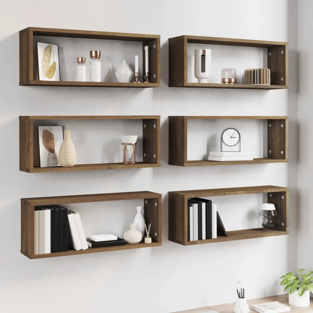 Mensole Cubo Muro 6pz Rovere Marrone 60x15x23 Legno Multistrato cod mxl 33006