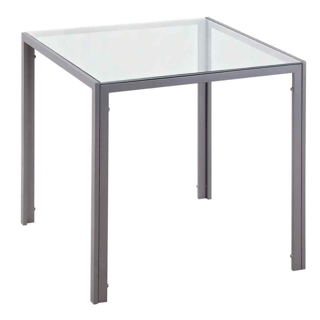 Tavolo da pranzo per 4 persone ¨C zephmum ¨C vetro temperato, metallo grigio, 75x75x75 cm