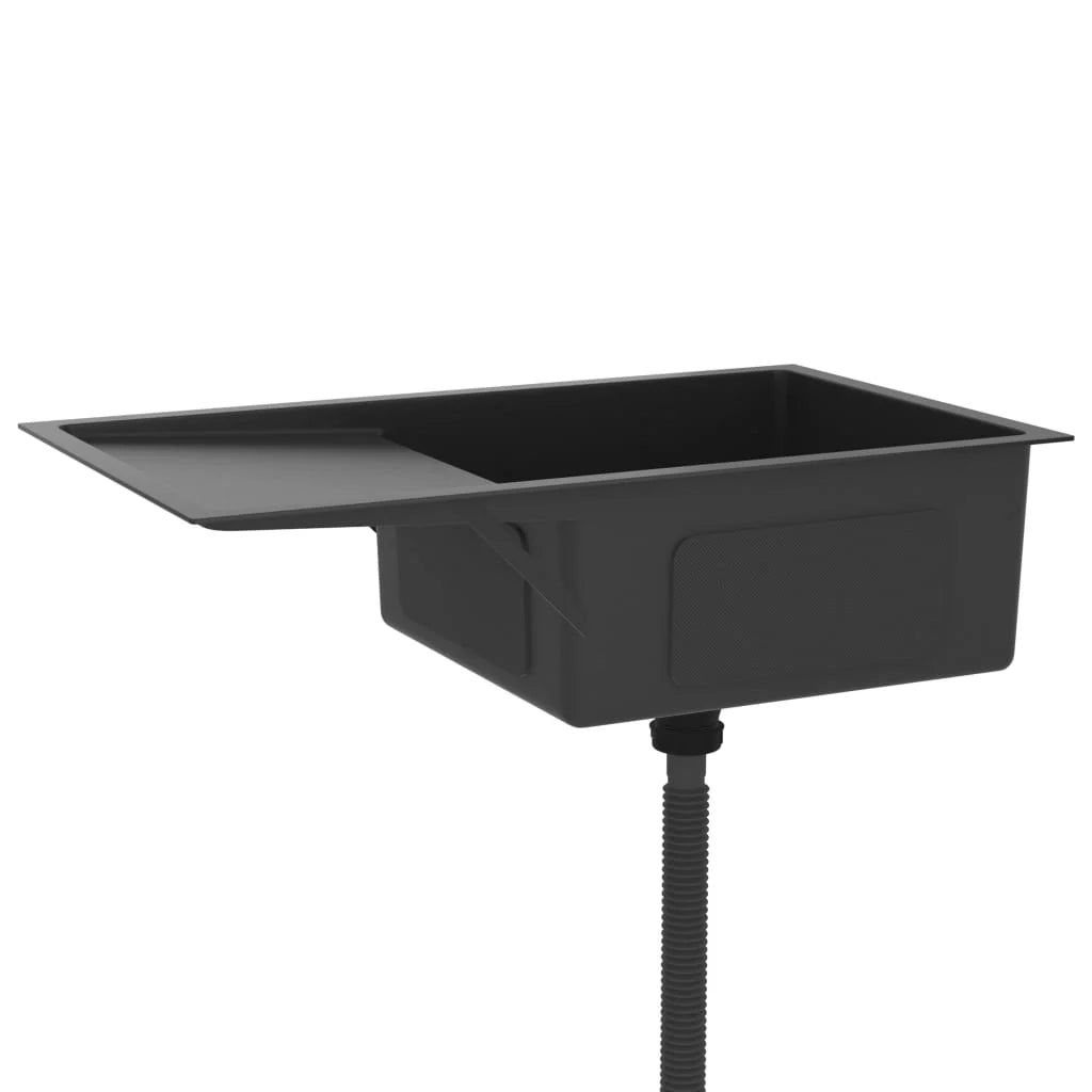 Lavello da cucina fatto a mano lavabo da interno installazione in cucina 75 x 44 cm acciaio inox nero 02_0002470