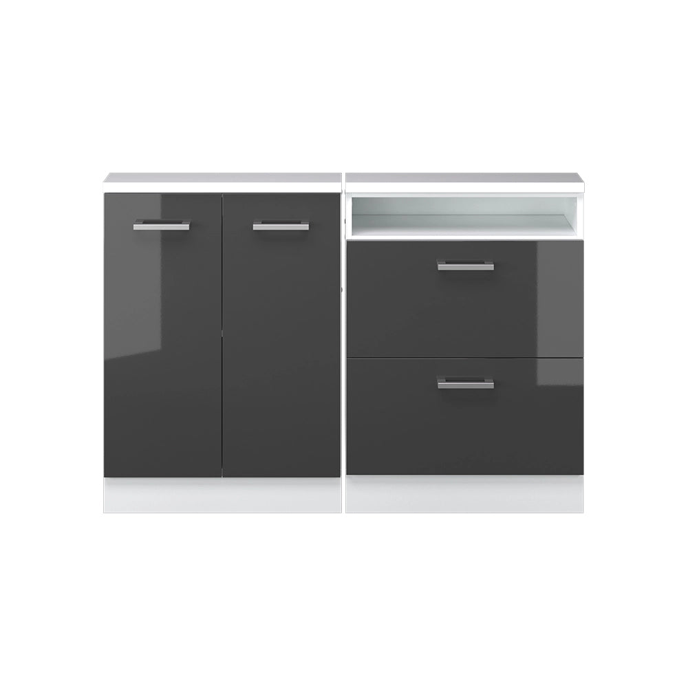 Mobile cucina sottotetto R-Line Antracite lucido/Bianco 120 cm Set di 2 Vicco