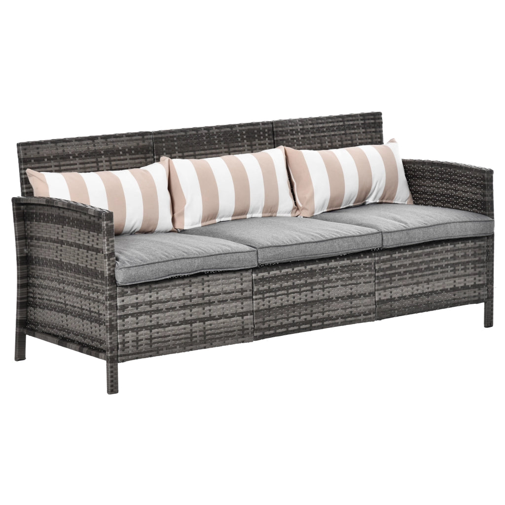 Divanetto da Esterno 3 Posti in Rattan PE, Divano da Esterno con Cuscini Imbottiti e Sfoderabili, per Giardino, Patio e Terrazzo, 173x68x78 cm, Grigio