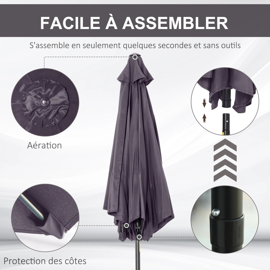 Parasole inclinabile da giardino balcone terrazza ¨C zephmum ¨C grigio alluminio ?2,6x2,35H m