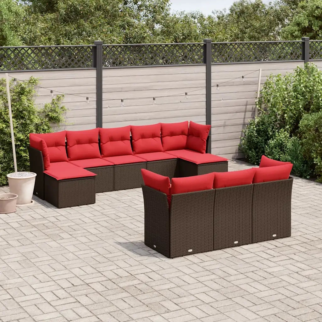 Set Divani da Giardino 10 pz con Cuscini Marrone in Polyrattan 3218334